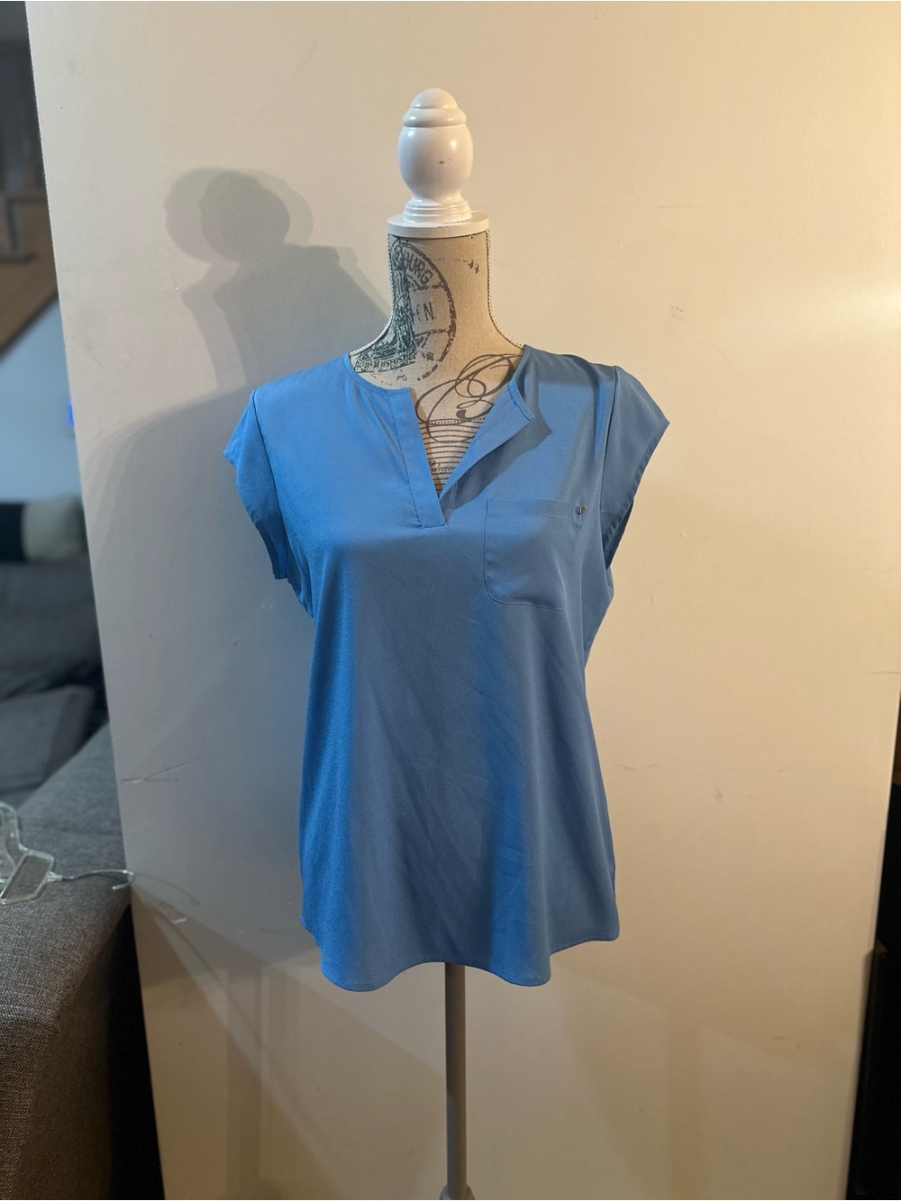 Ivanka Trump Sky Blue Cap Sleeve V-Neck Pocket Blouse